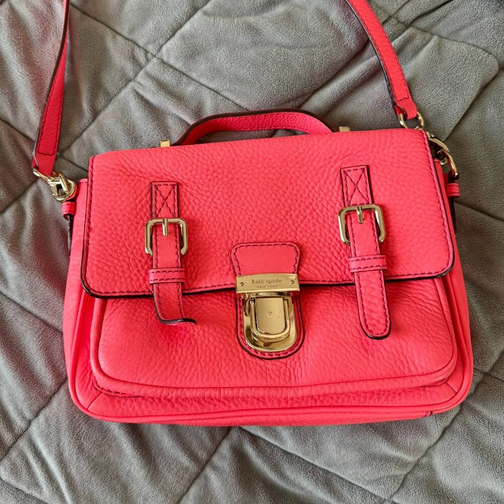 Kate Spade hot coral pink Lola Avenue crossbody satchel bag, 10"w x 7"h x 3"d